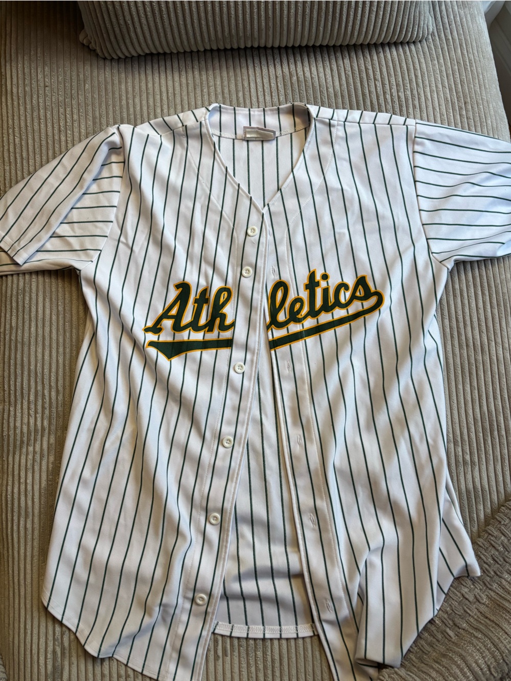 Oakland Athletics White Pinstripe Button-Front Baseball Jersey
